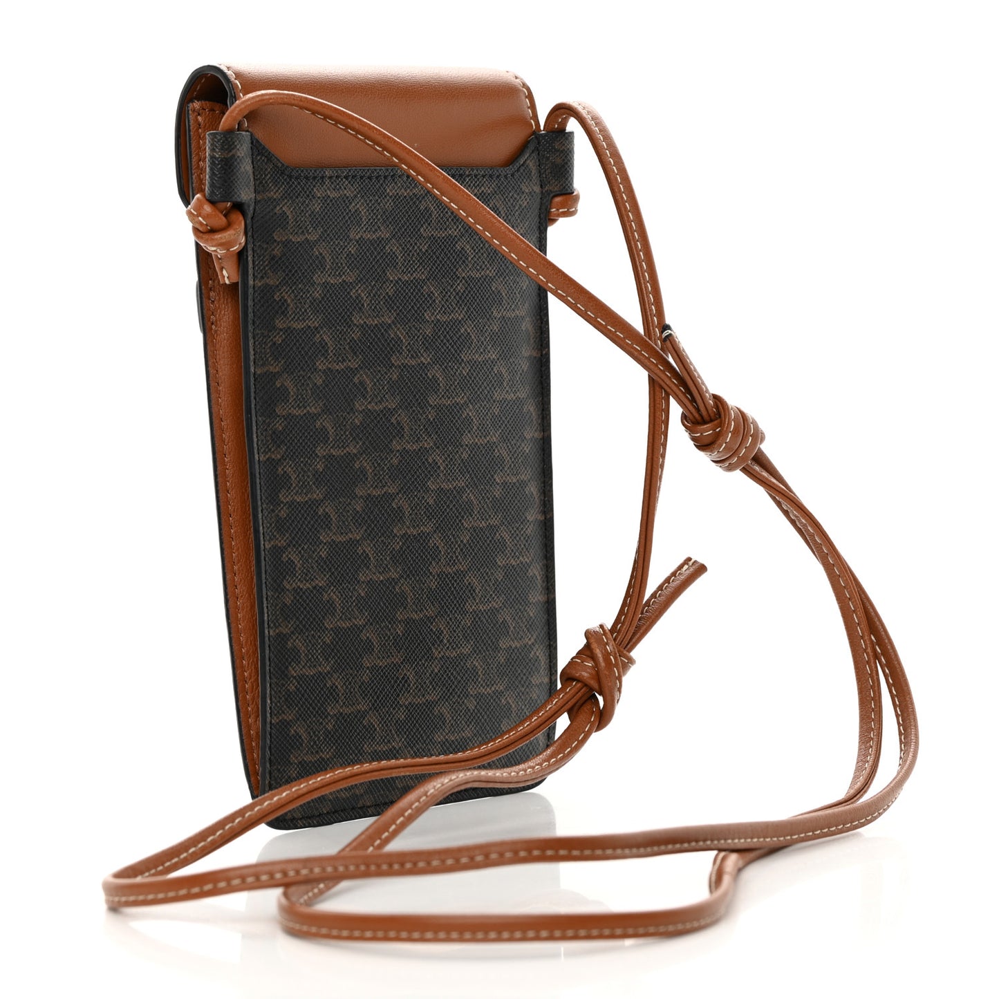 Triomphe Canvas Lambskin Phone Pouch With Flap Tan