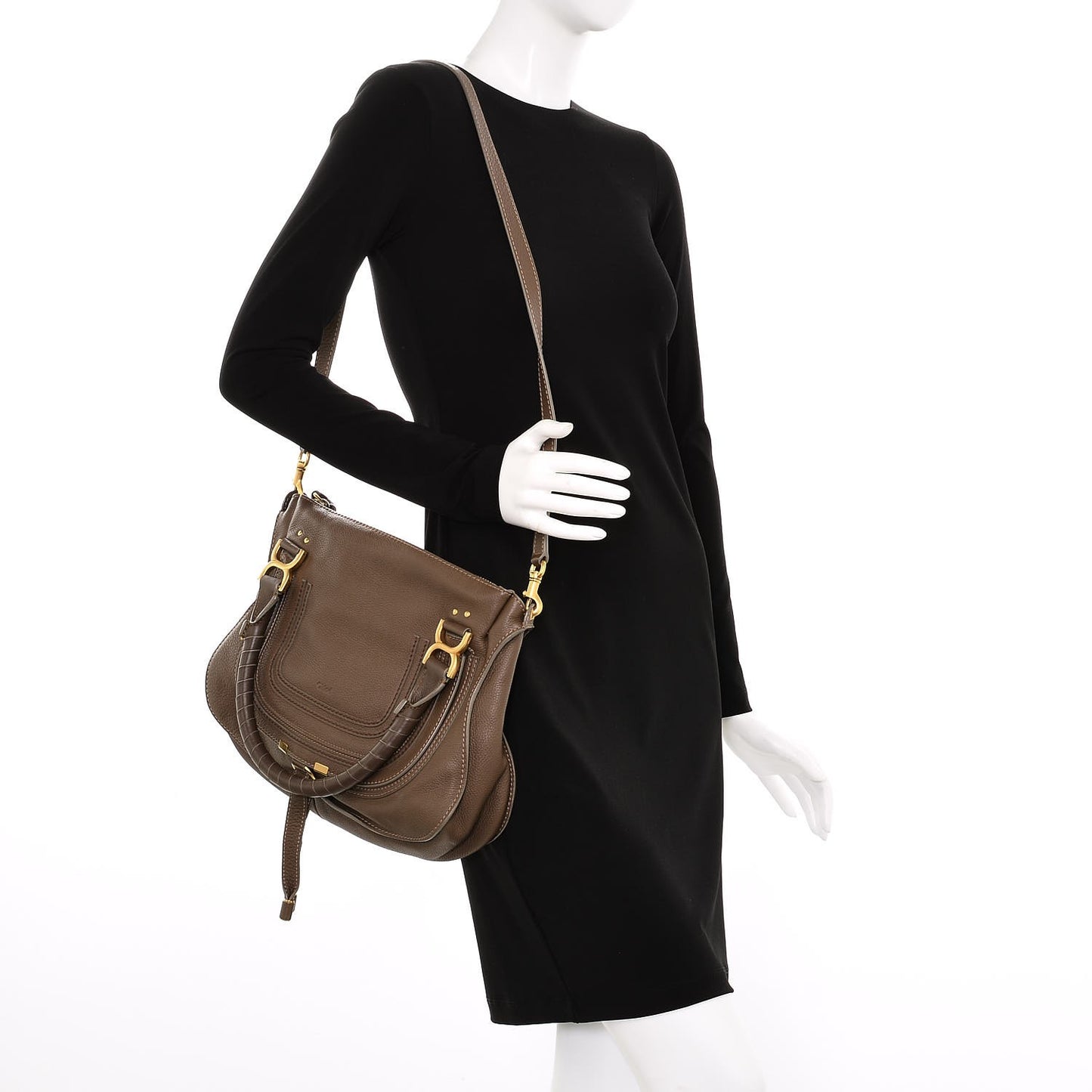 Calfskin Medium Marcie Satchel Brown Seed