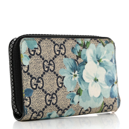 Gucci GG Supreme Monogram Blooms Zip Around Card Case Wallet Beige Blue Navy 3 of 6