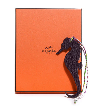 Hermes Togo Epsom Petit H Seahorse Bag Charm PM Etoupe Raisin 5 of 5