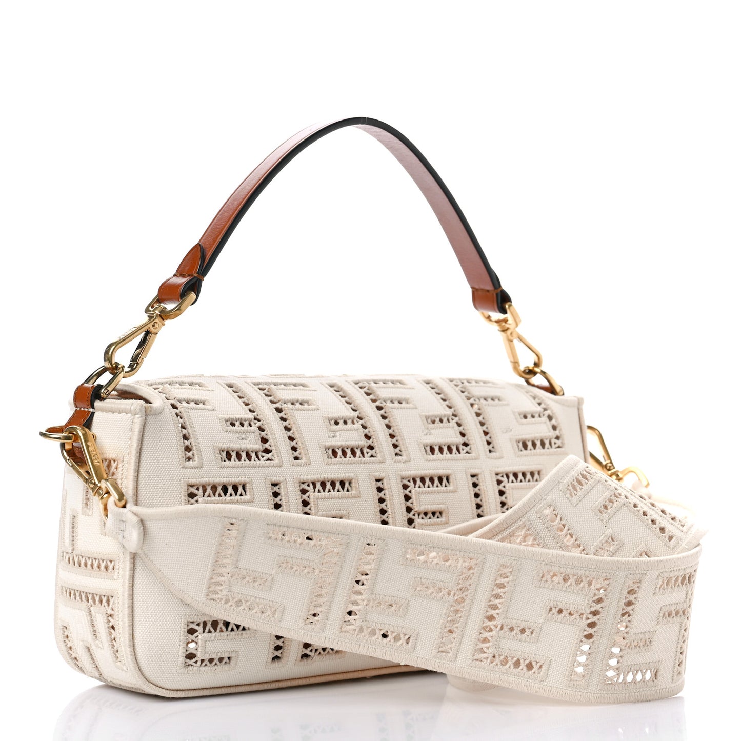 Canvas Cuoio Agata FF Ajour Embroidered Baguette Grezzo Cuoio