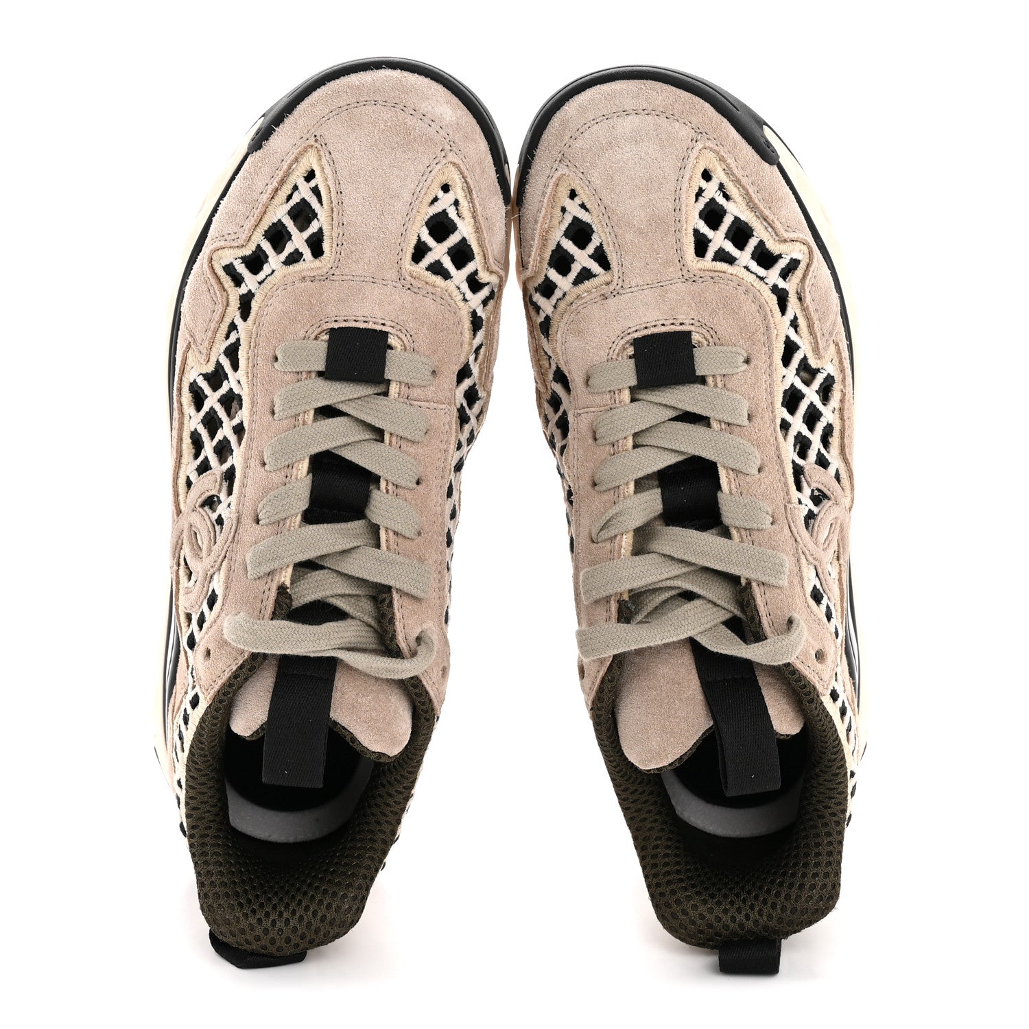 Chanel Suede Calfskin Embroidered CC Sneakers 35.5 Beige Black 2 of 9