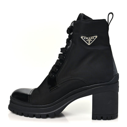 Prada Spazzolato Re-Nylon Metal Triangle Logo Lace Up 55mm Ankle Boots 40.5 Black 1 of 10