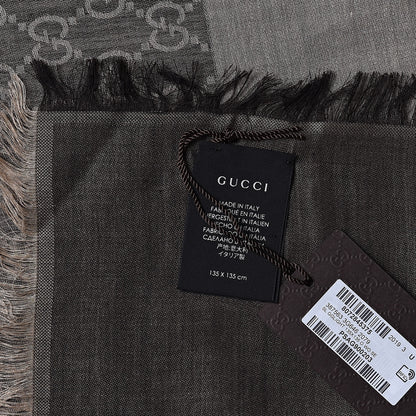 Gucci Wool Silk GG Monogram GGLight Fringe Shawl Brown Beige 3 of 4