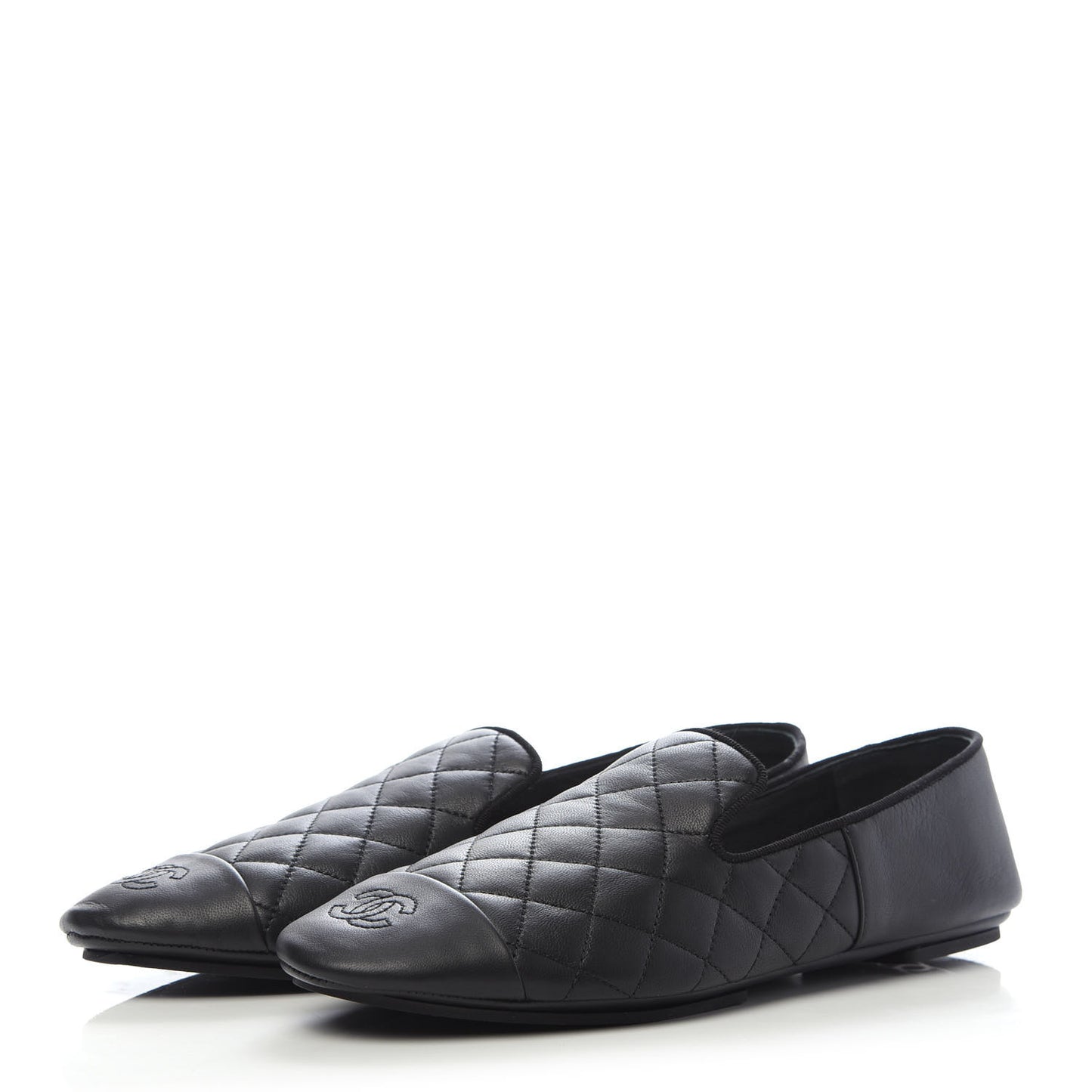 Lambskin Quilted Cap Toe Slipper With Pouch 39 Black