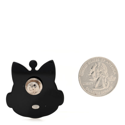 Chanel Resin Emoji Robot Cat Brooch Black Silver Blue 2 of 3