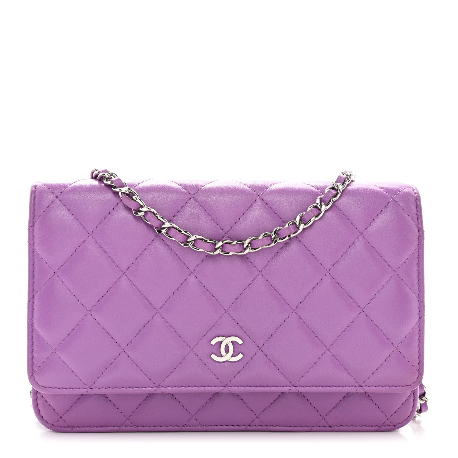 Chanel Lambskin Quilted Wallet On Chain WOC Purple 1 of 12