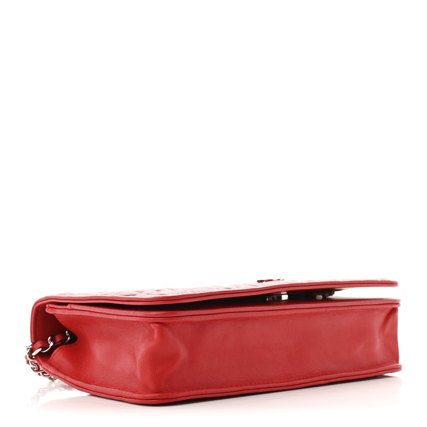 Lambskin Camellia Embossed Wallet on Chain WOC Red