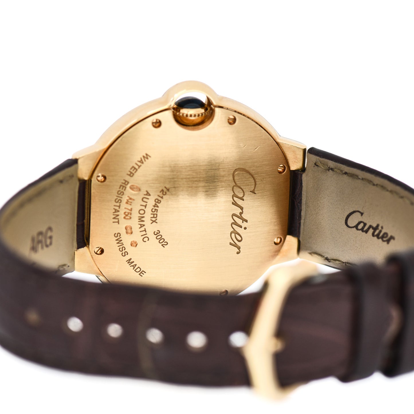 18K Yellow Gold Alligator 36mm Ballon Bleu De Cartier Automatic Watch Brown
