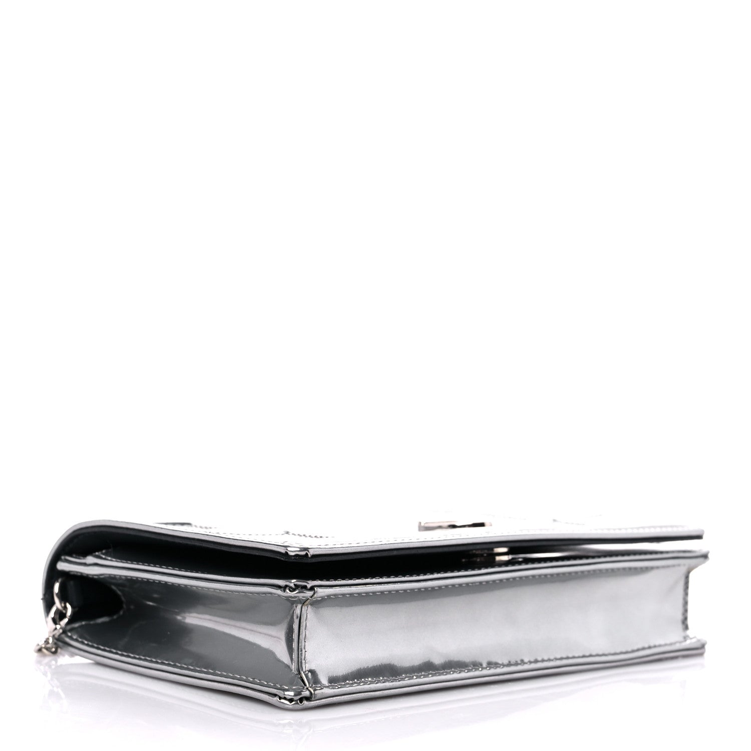 Christian Dior Metallic Patent Micro-Cannage Diorama Wallet on Chain Pouch Silver 4 of 12
