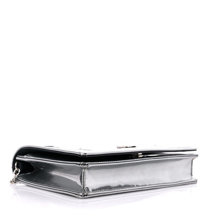 Christian Dior Metallic Patent Micro-Cannage Diorama Wallet on Chain Pouch Silver 4 of 12