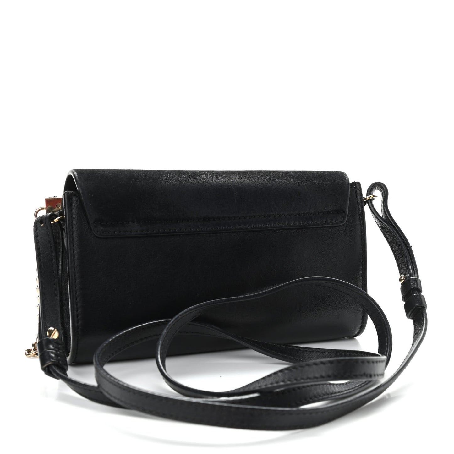 Suede Calfskin Faye Wallet On Strap Black