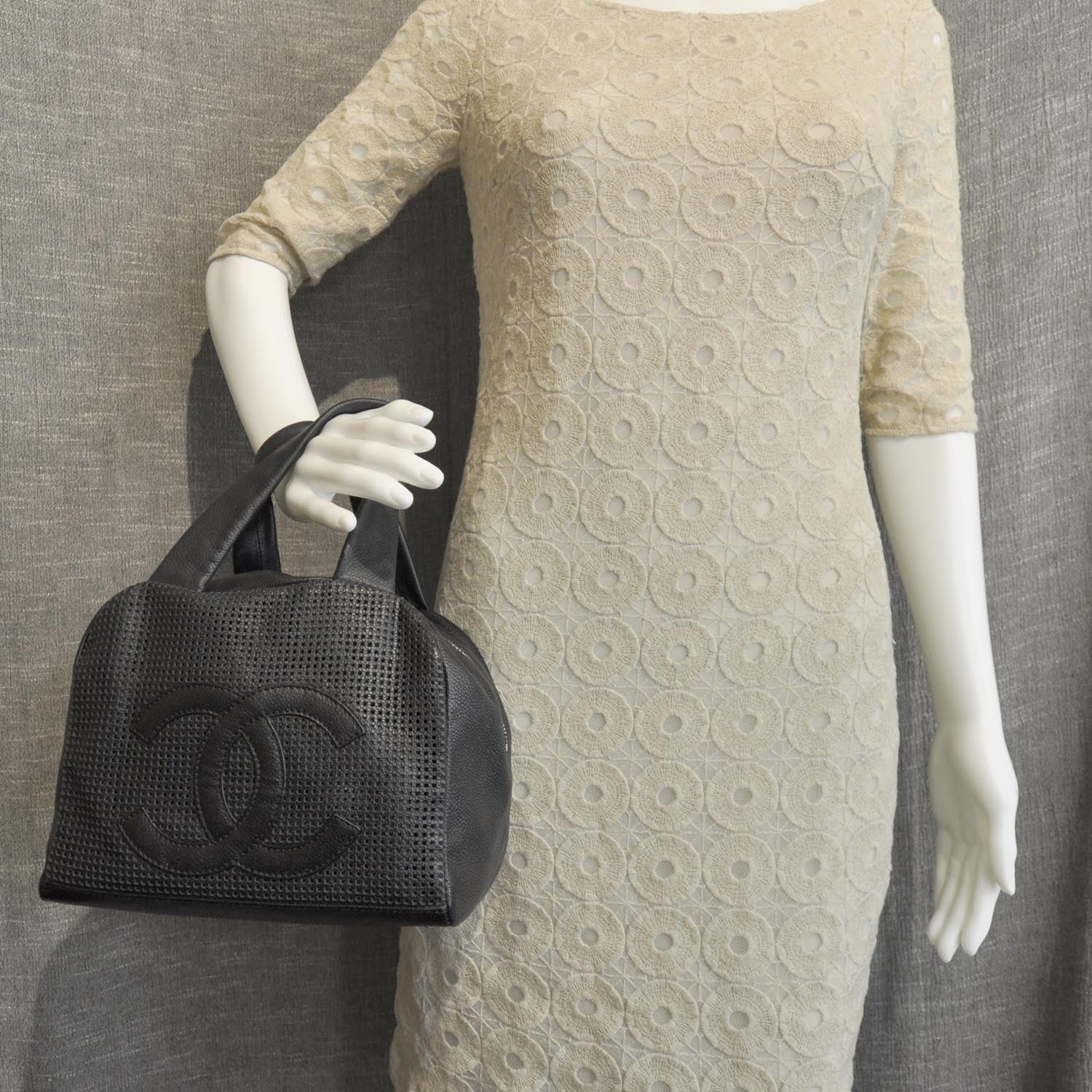 Chanel Leather Perforated Bowler Black 3 of 10