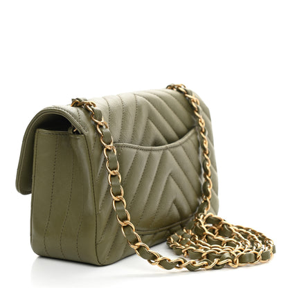 Chanel Calfskin Chevron Quilted Mini Rectangular Flap Khaki 3 of 11