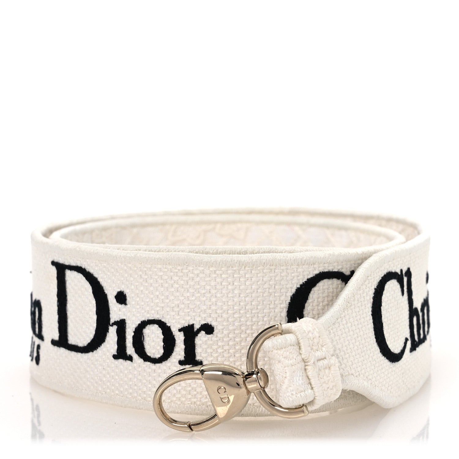Christian Dior Canvas Embroidered Logo Shoulder Strap White Black 1 of 5