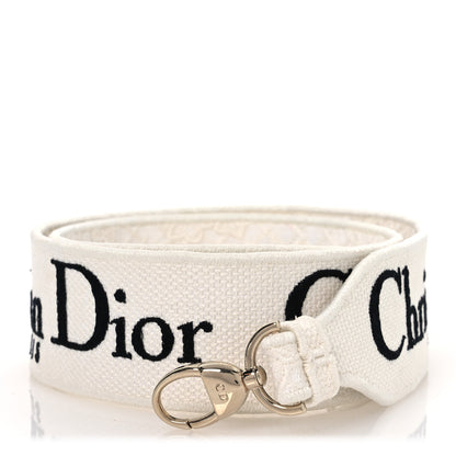 Christian Dior Canvas Embroidered Logo Shoulder Strap White Black 1 of 5
