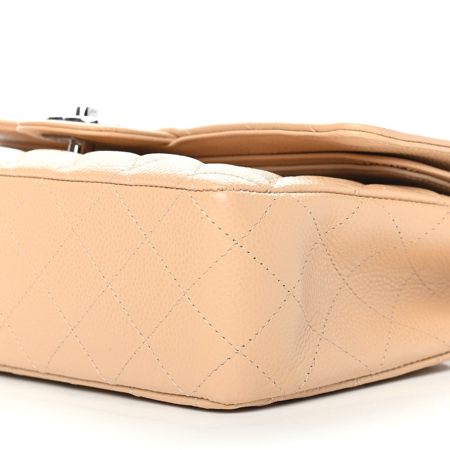 Caviar Quilted Medium Double Flap Beige