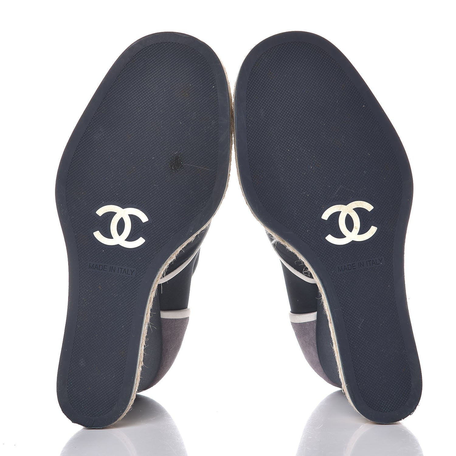 Chanel Silk Crepe Suede Calfskin Lace Up Wedge Espadrilles 36.5 Navy Grey 7 of 10