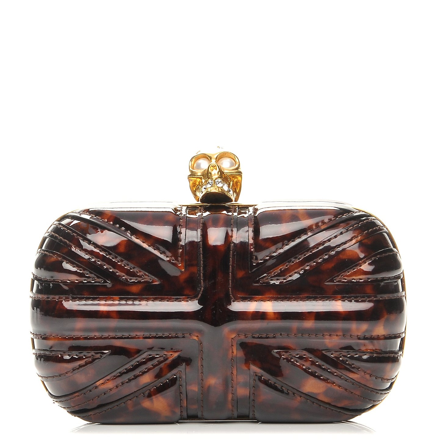 Patent Leopard Print Britannia Skull Box Clutch