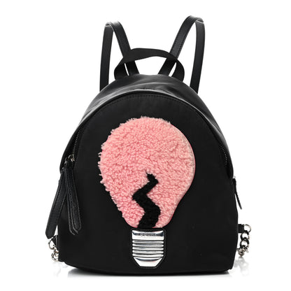 Fendi Nylon Shearling Vitello Dolce Lightbulb Mini Backpack Black Bubblegum 1 of 4