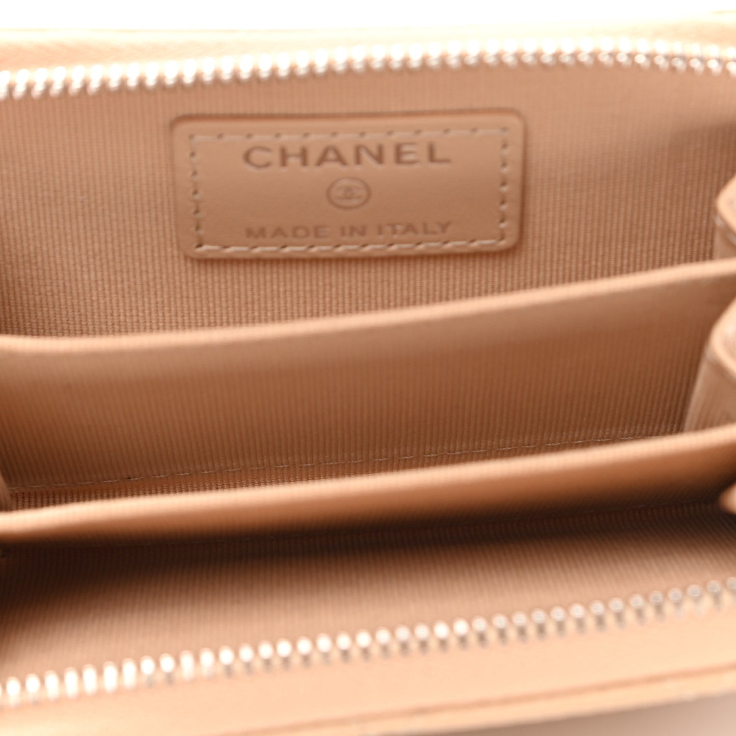 Caviar Quilted Zip Around Coin Purse Beige