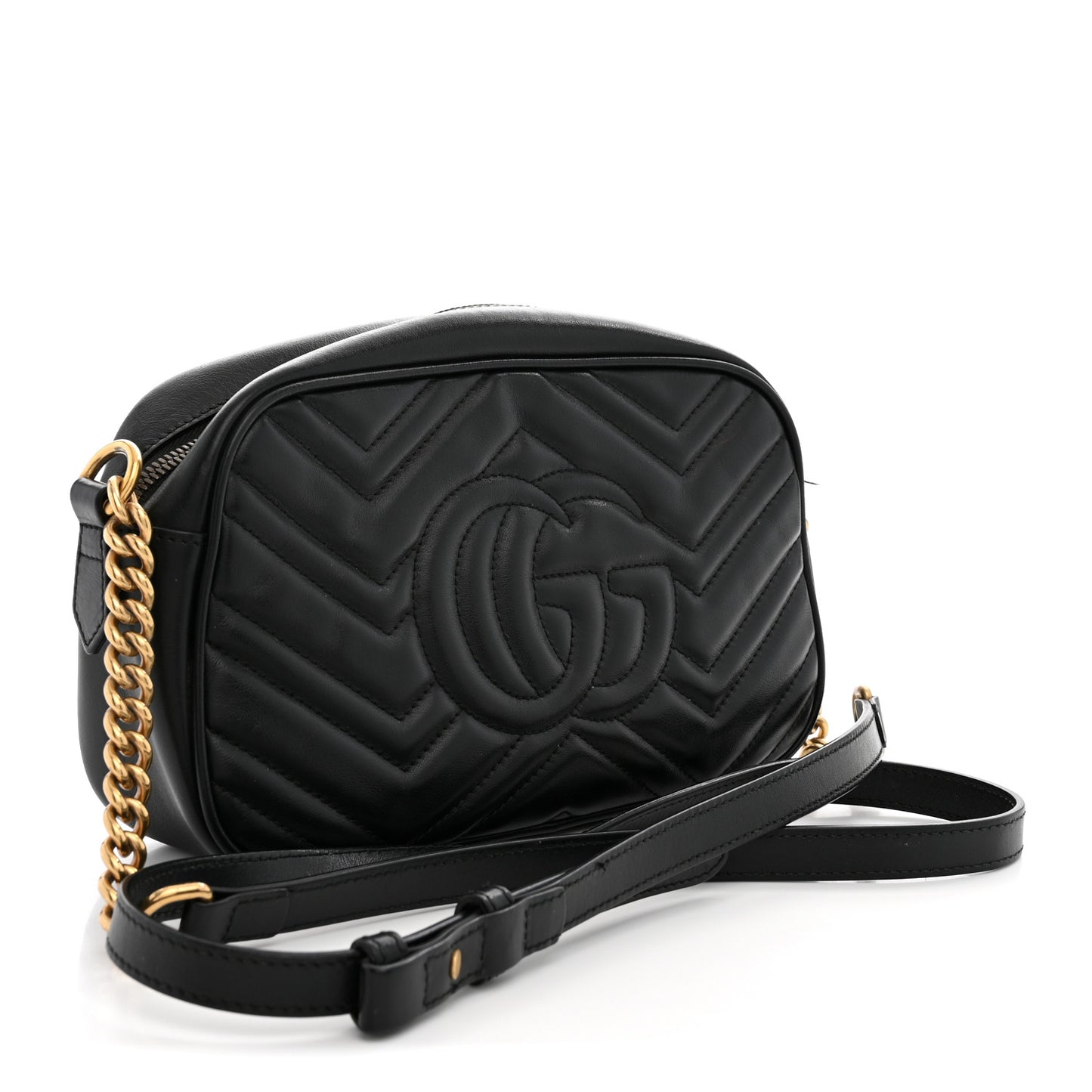 Calfskin Matelasse Small GG Marmont Chain Shoulder Bag Black