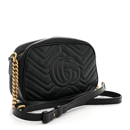 Gucci Calfskin Matelasse Small GG Marmont Chain Shoulder Bag Black 3 of 14