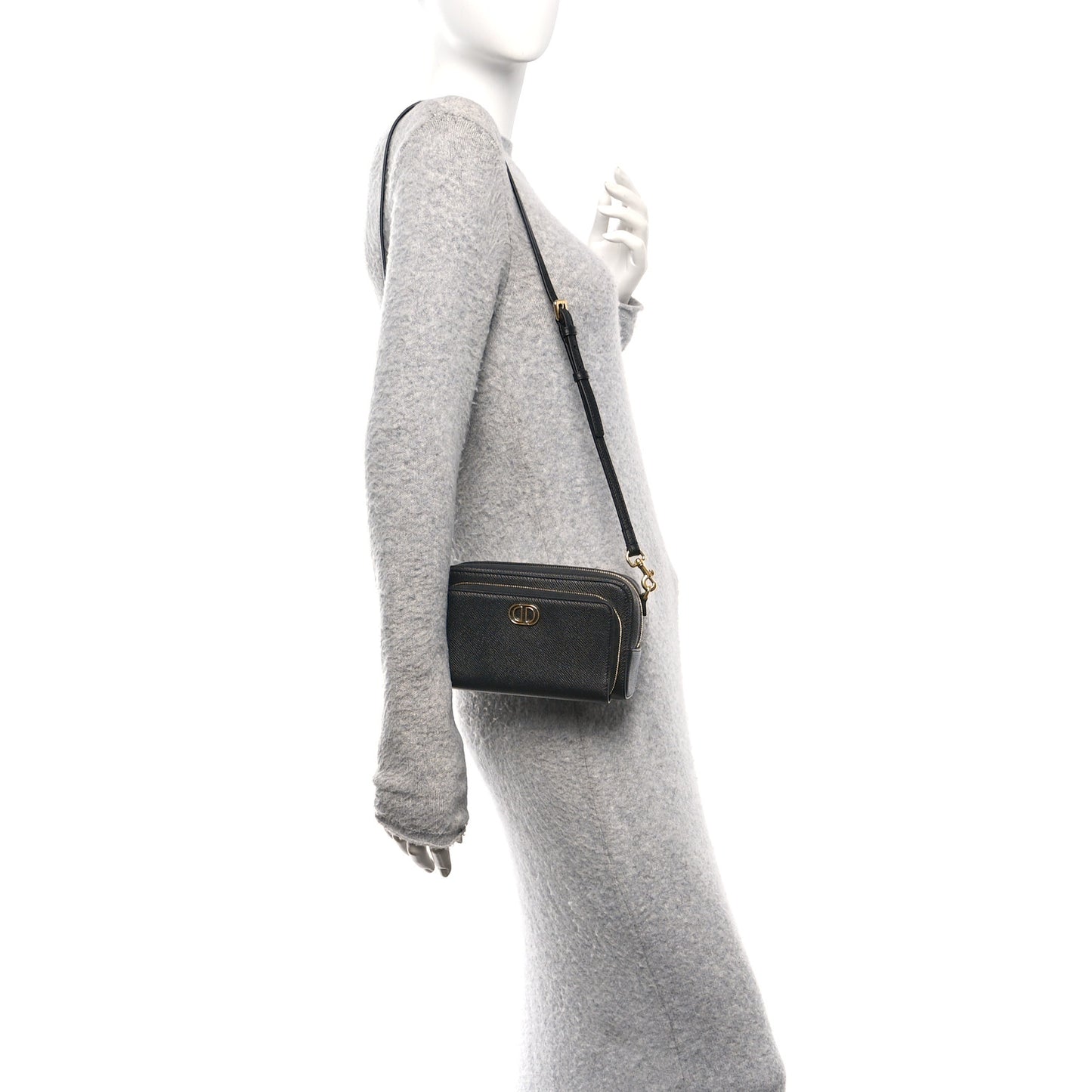 Grained Calfskin Caro Double Pouch Black