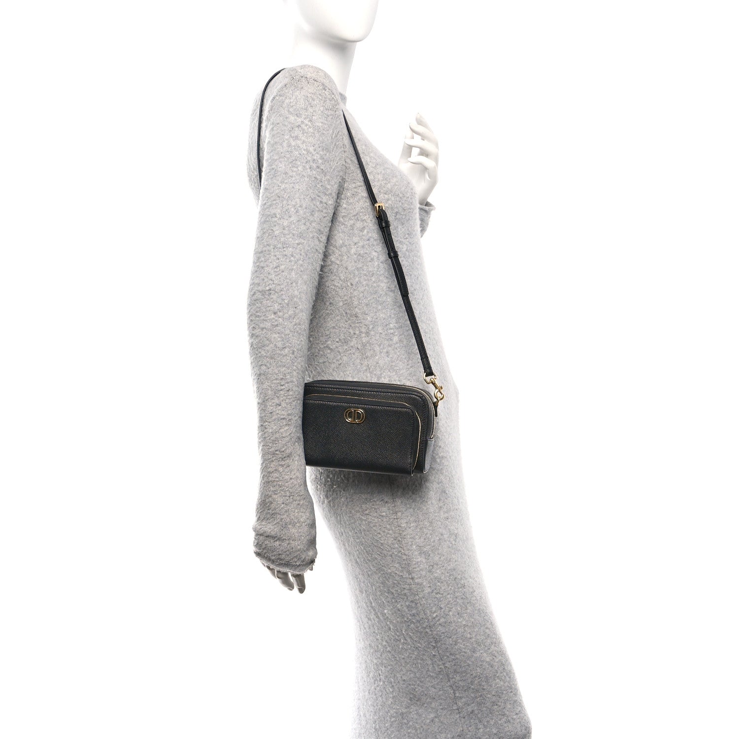 Christian Dior Grained Calfskin Caro Double Pouch Black 2 of 10