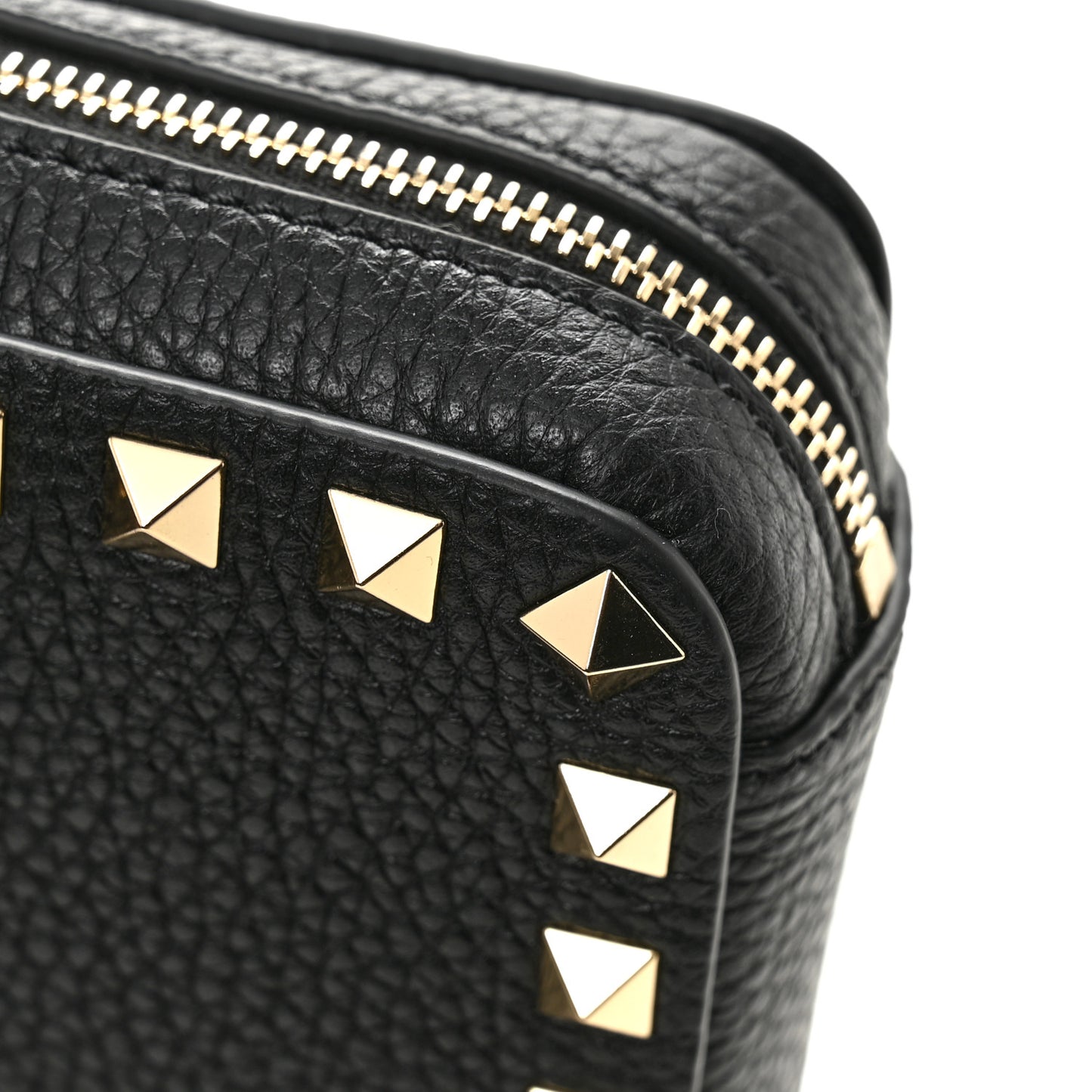 Pebbled Calfskin Rockstud Wristlet Zip Pouch Black