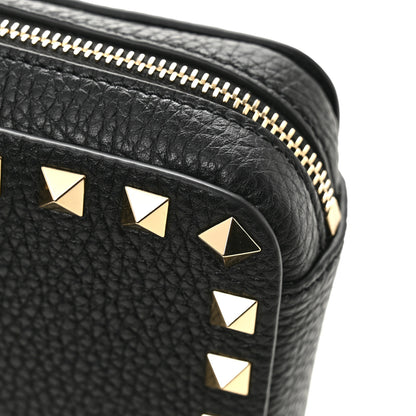 Valentino Garavani Pebbled Calfskin Rockstud Wristlet Zip Pouch Black 9 of 9