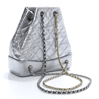 Chanel Metallic Crumpled Calfskin Quilted Gabrielle Backpack Silver 2 of 9