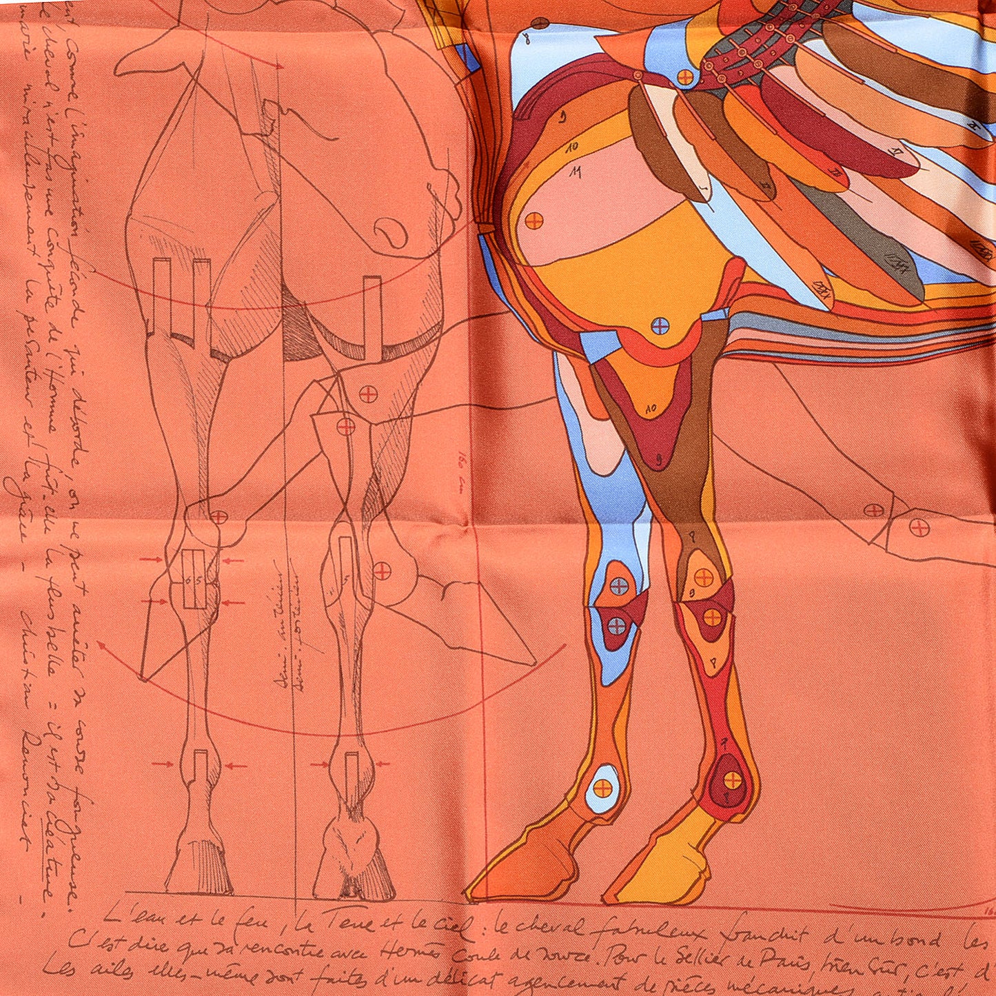 Silk Le Pegase Scarf 90 Terracotta Bleu Bordeaux