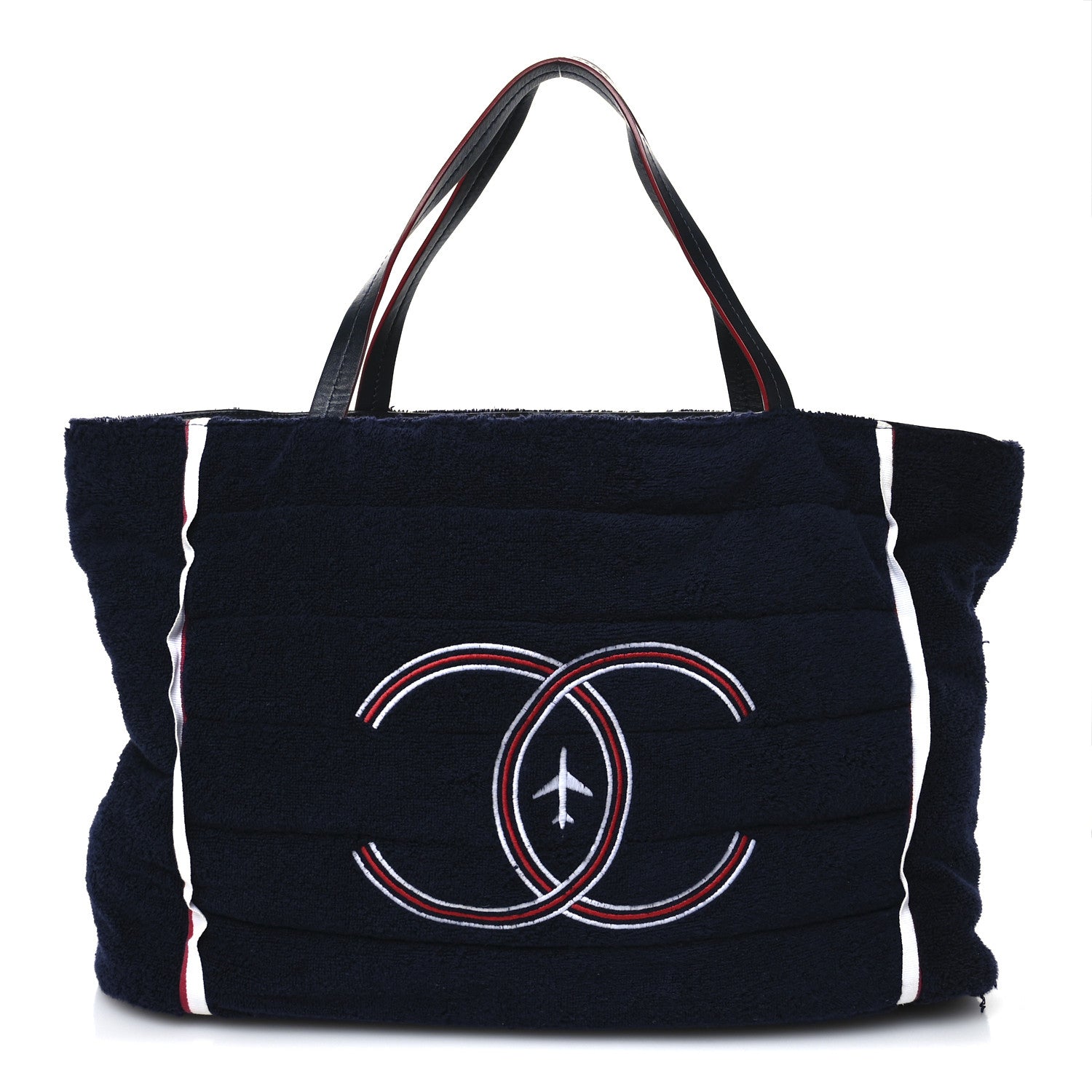 Chanel Nylon Terry Cloth Reversible Chanel Airlines Tote Silver Navy 13 of 22