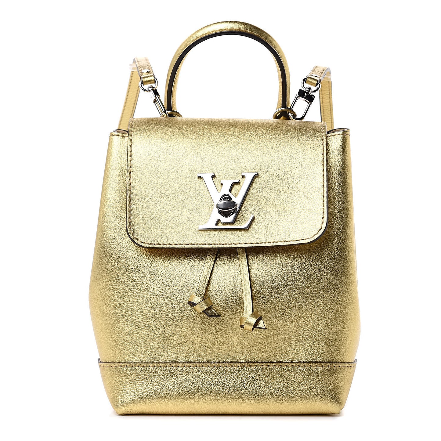 Metallic Calfskin Lockme Mini Backpack Gold