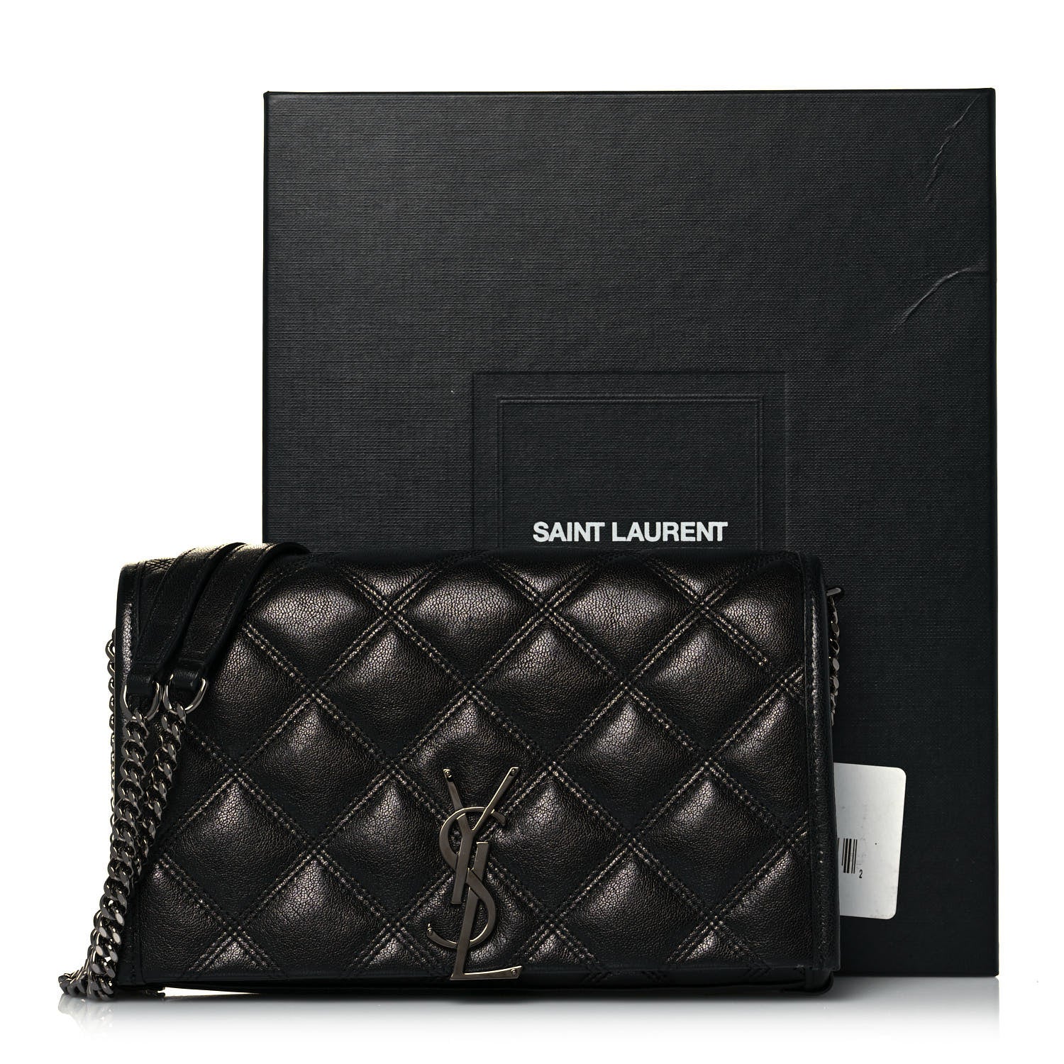 Saint Laurent Lambskin Diamond Quilted Becky Chain Wallet Black 14 of 14