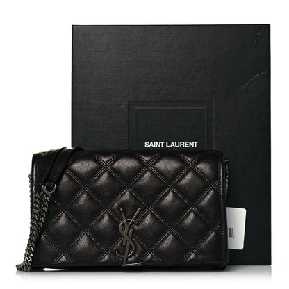 Saint Laurent Lambskin Diamond Quilted Becky Chain Wallet Black 14 of 14