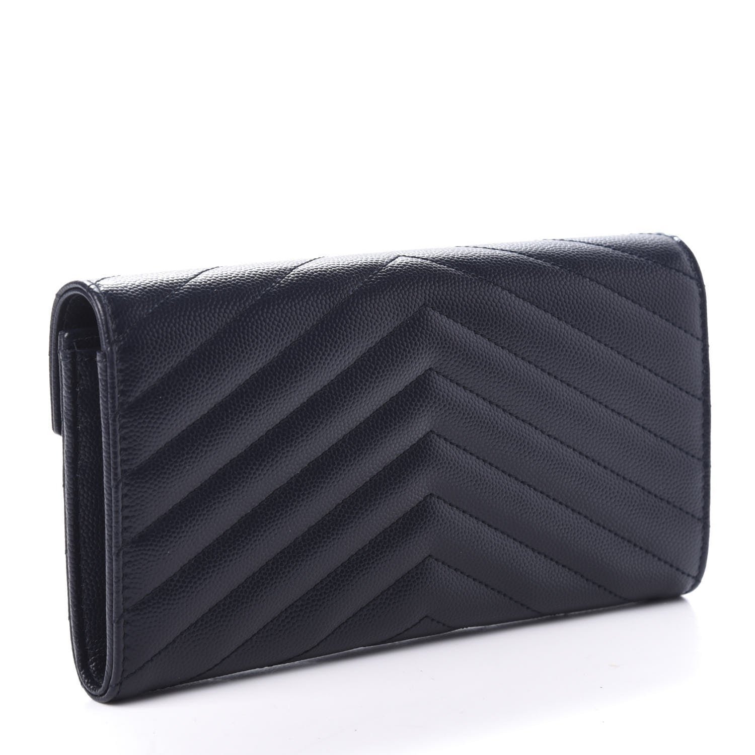Saint Laurent Grain De Poudre Matelasse Chevron Monogram Flap Wallet Deep Marine 3 of 7