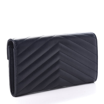 Saint Laurent Grain De Poudre Matelasse Chevron Monogram Flap Wallet Deep Marine 3 of 7
