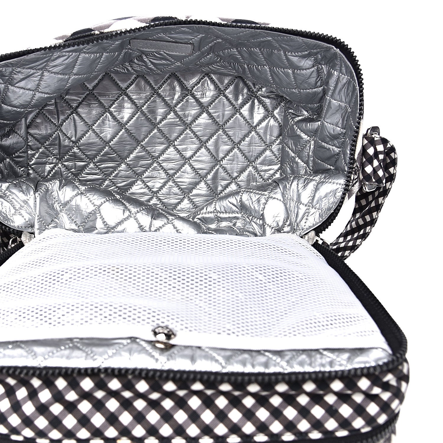 Chanel Canvas Gingham Printed CC Lunch Box Bag Black White 5 of 10