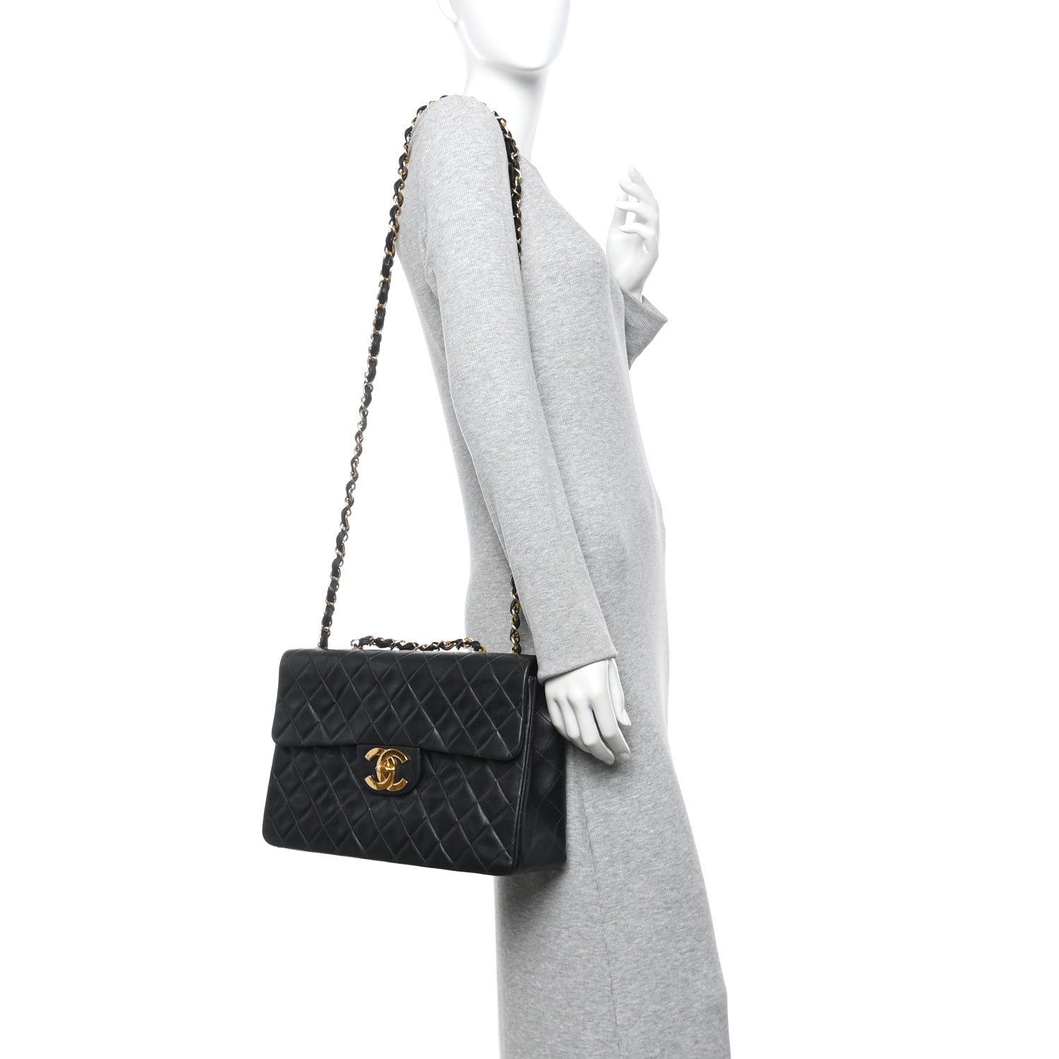 Chanel Lambskin Quilted XL Jumbo Single Flap Black 2 of 14