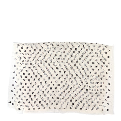 Chanel Cashmere Silk Scarf Shawl White Multicolor 2 of 3