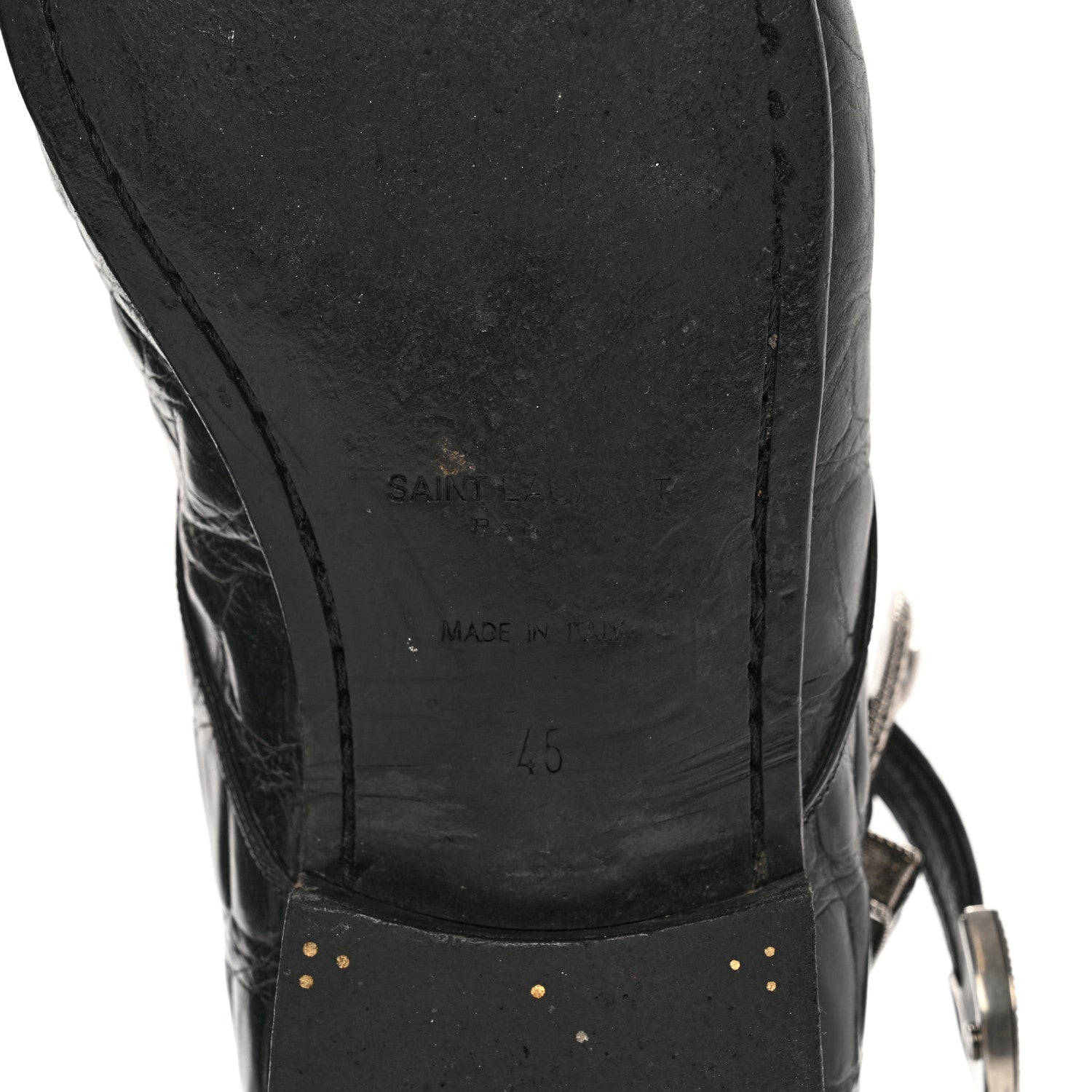 Saint Laurent Calfskin Crocodile Embossed Mens Dixon Buckle Ankle Boots 45 Black 6 of 12