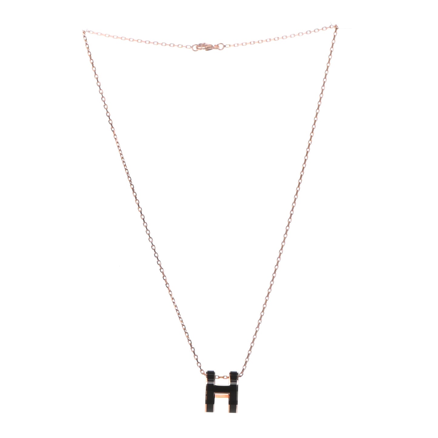 Lacquered Rose Gold Pop H Pendant Necklace Black
