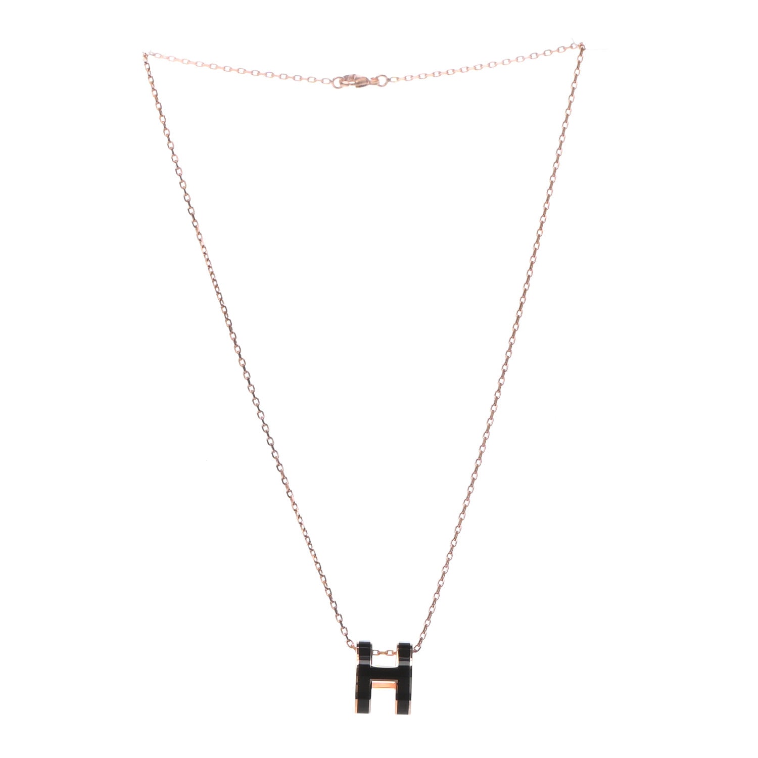 Hermes Lacquered Rose Gold Pop H Pendant Necklace Black 3 of 6