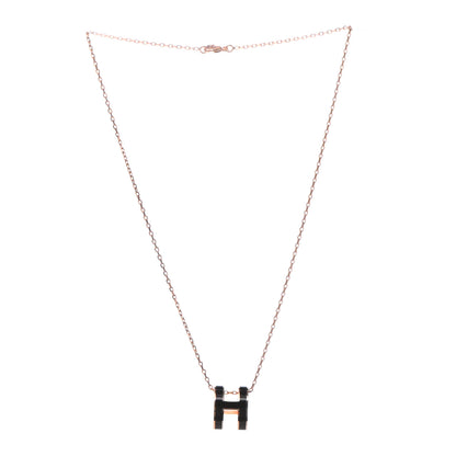 Hermes Lacquered Rose Gold Pop H Pendant Necklace Black 3 of 6