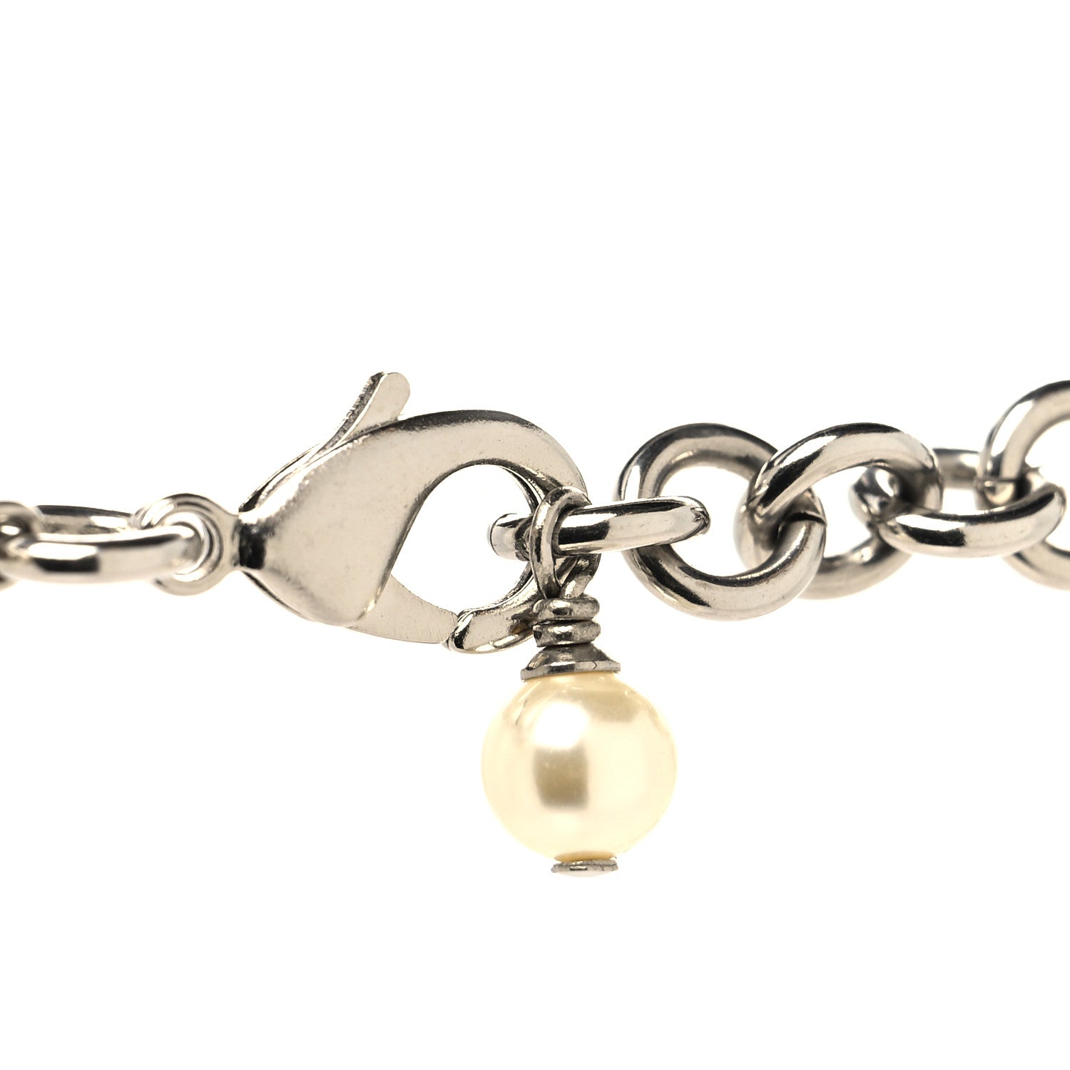Chanel Graduated Pearl Crystal CC Long Necklace Silver 4 of 5