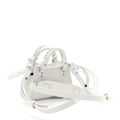 Balenciaga Extra Supple Calfskin Crocodile Embossed Neo Classic Silver Hardware Super Nano City Crossbody White 3 of 9