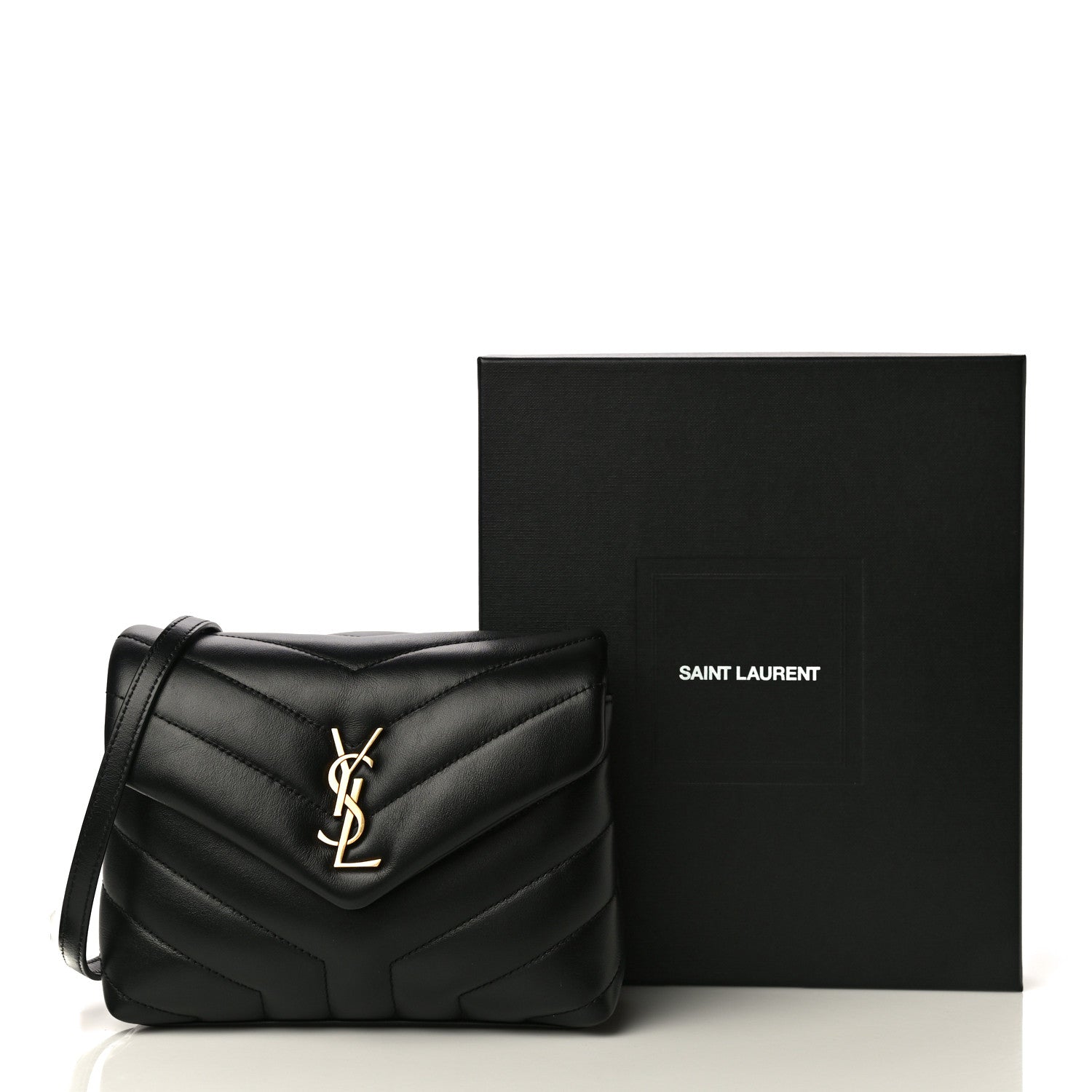 Saint Laurent Calfskin Y Quilted Monogram Toy Loulou Crossbody Bag Black 11 of 11