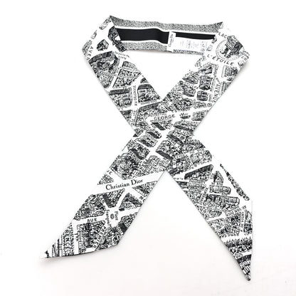 Christian Dior Silk Plan De Paris Mitzah Scarf White Black 1 of 4